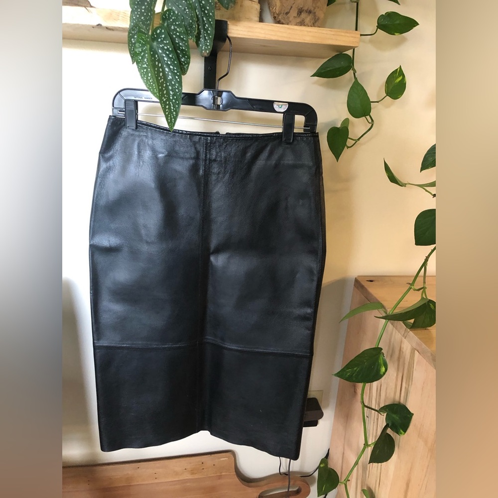 Vintage Clio Leather Black Midi Skirt
